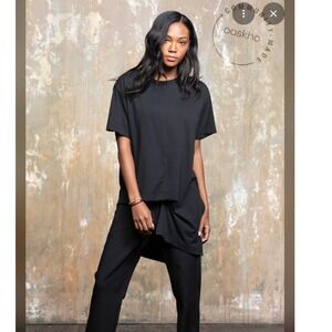 Paskho Women's Wisdom Top Bee's Blend Asymmetrical Black Lagenlook- XS